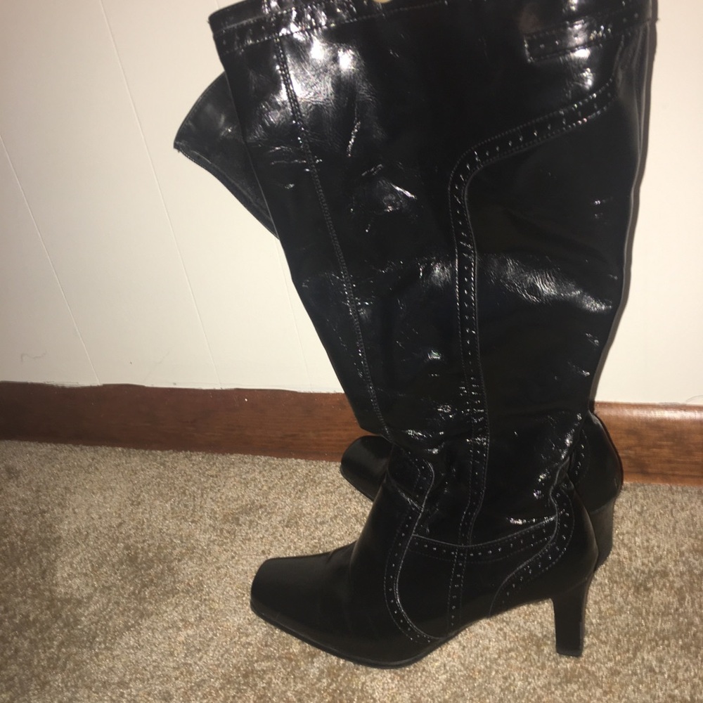 Black leather material heels